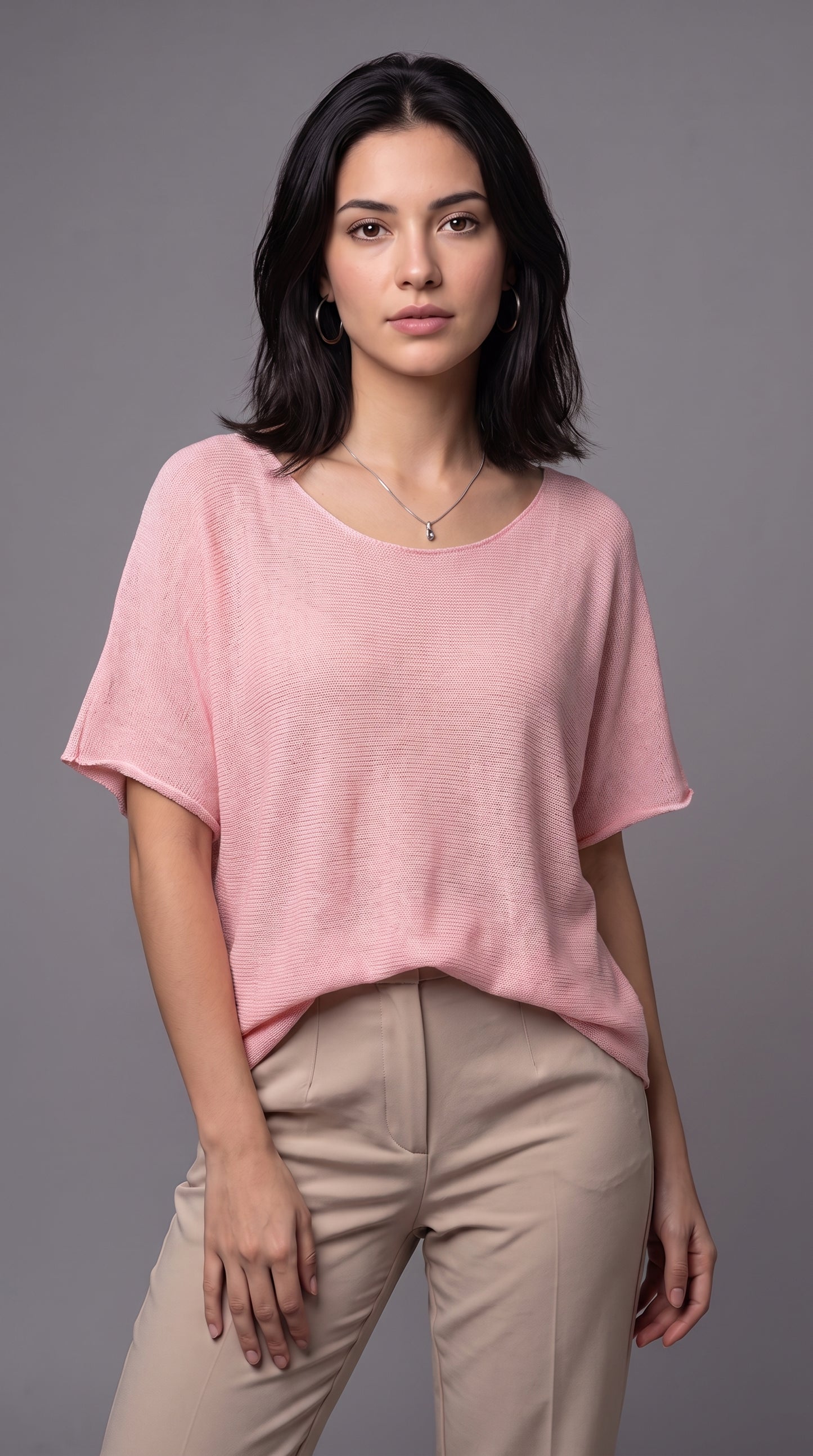 Feinstrick Bluse Kurzarm 100% Baumwolle – Made in Italy Sommer Strickshirt Oversized Halbarm One Size S-L