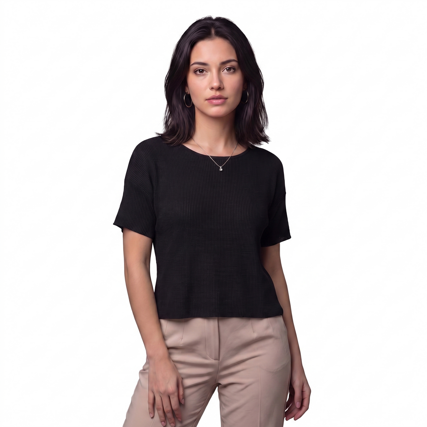 Feinstrick Bluse Kurzarm 100% Baumwolle – Made in Italy Sommer Strickshirt Oversized Halbarm One Size S-L