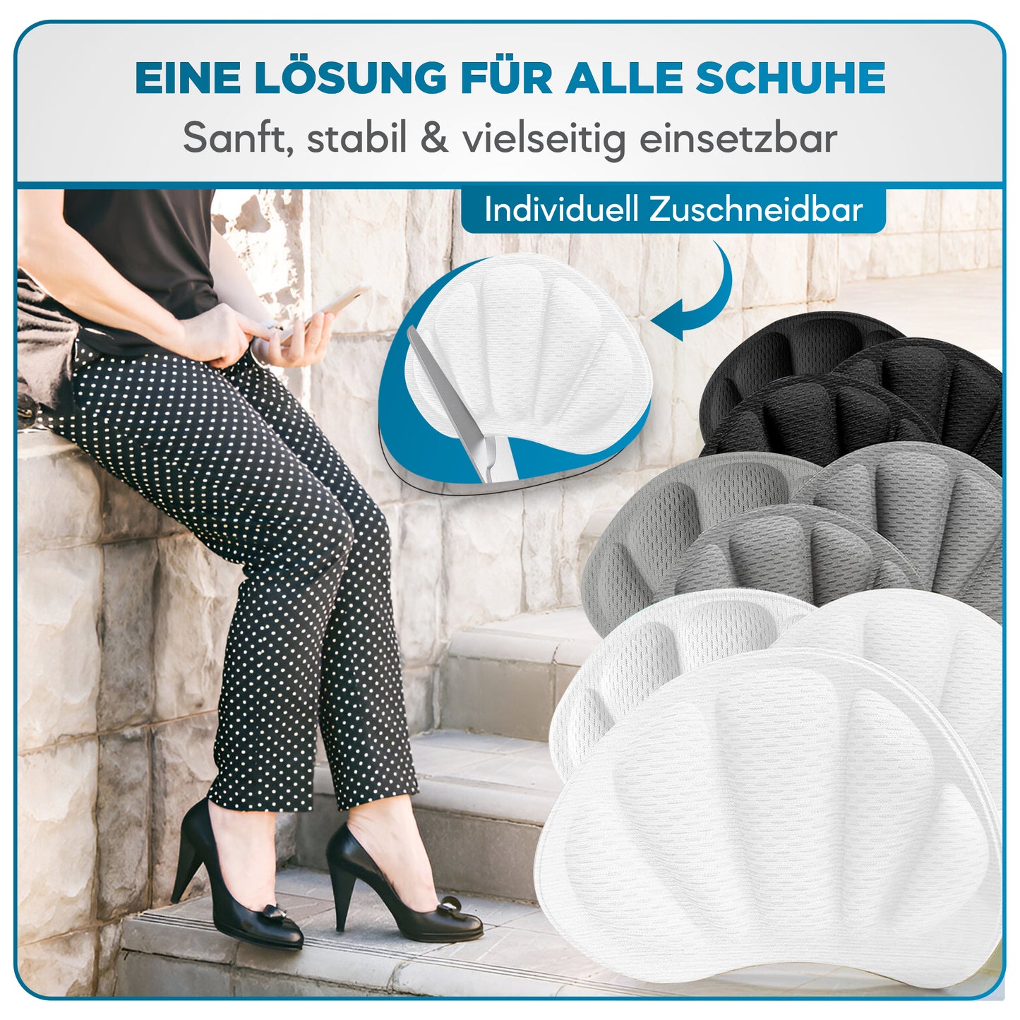 Fersenpolster 3 Paar Schwarz/Weiß/Grau EDELHELD®