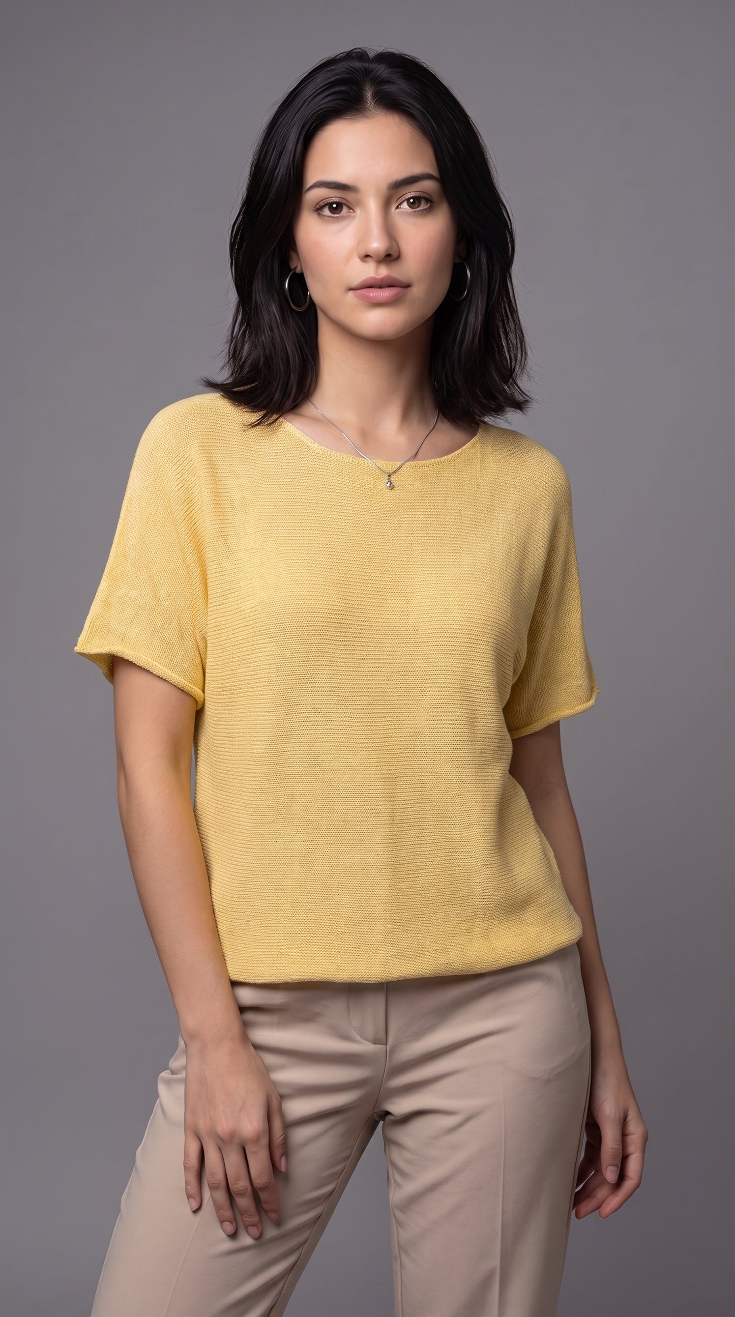 Feinstrick Bluse Kurzarm 100% Baumwolle – Made in Italy Sommer Strickshirt Oversized Halbarm One Size S-L